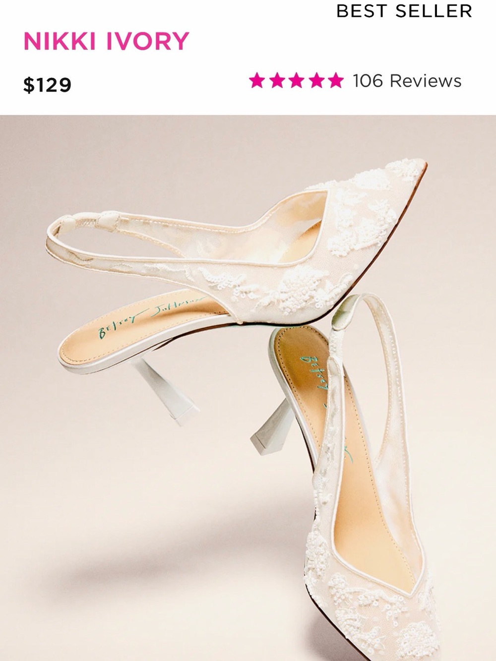 Betsey Johnson Ivory Embellished Pointed-Toe Slingback Heels - Picture 5 of 8